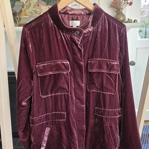 LOFT Burgundy Velvet Utility Blazer